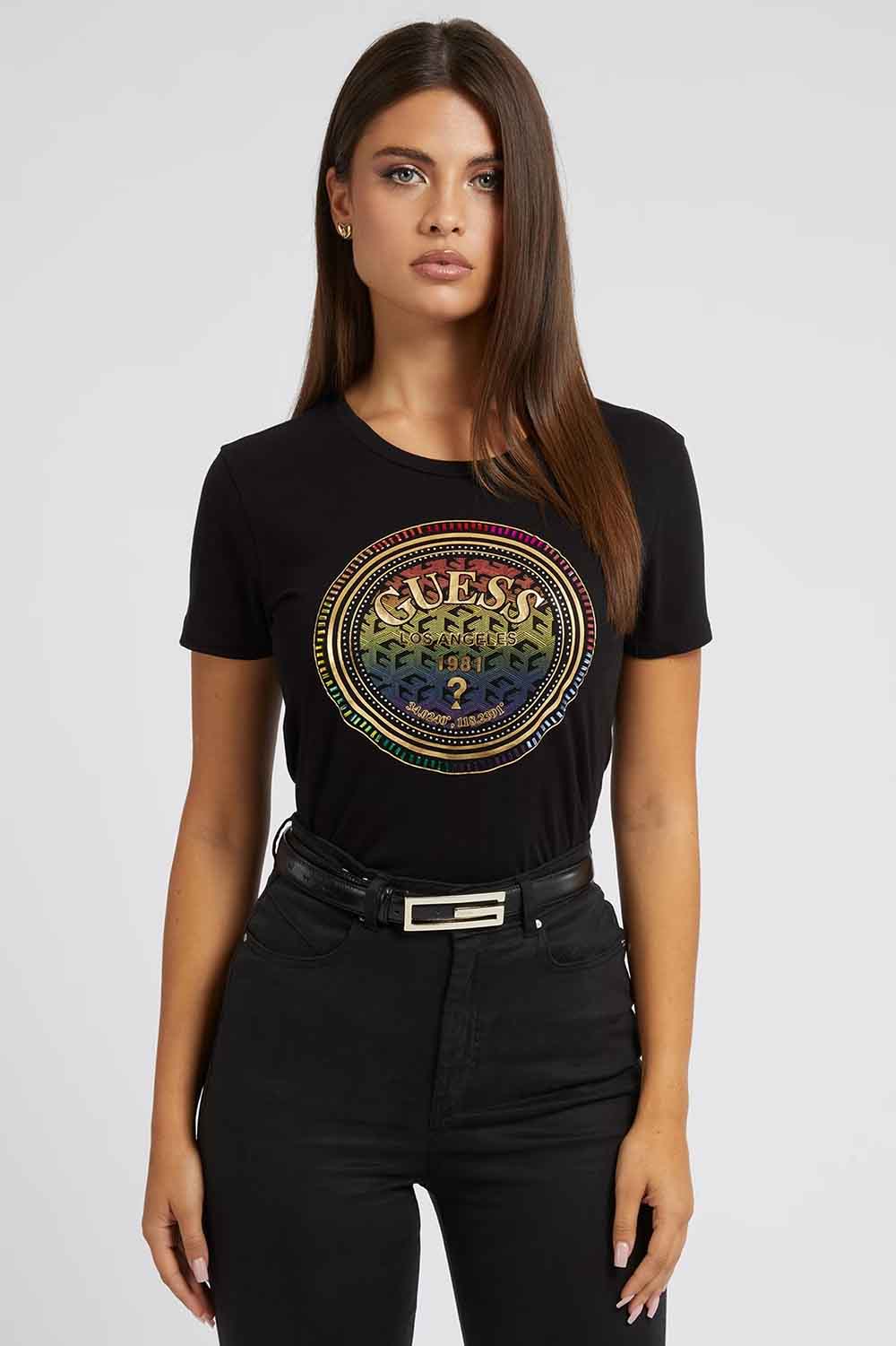 haga turismo erección Cuna Camiseta de la marca Guess Jeans de color Negro para mujer