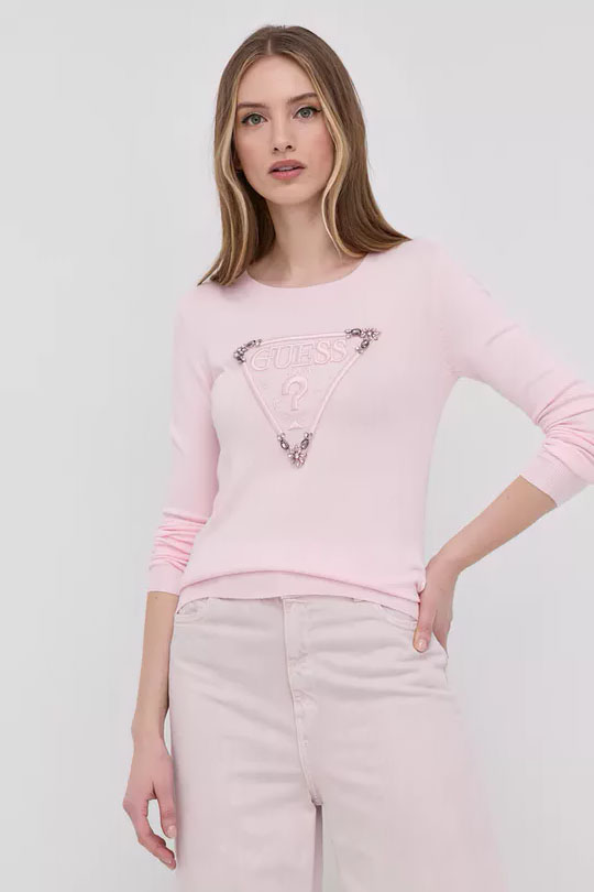 Maglione rosa da donna del marchio Guess Jeans
