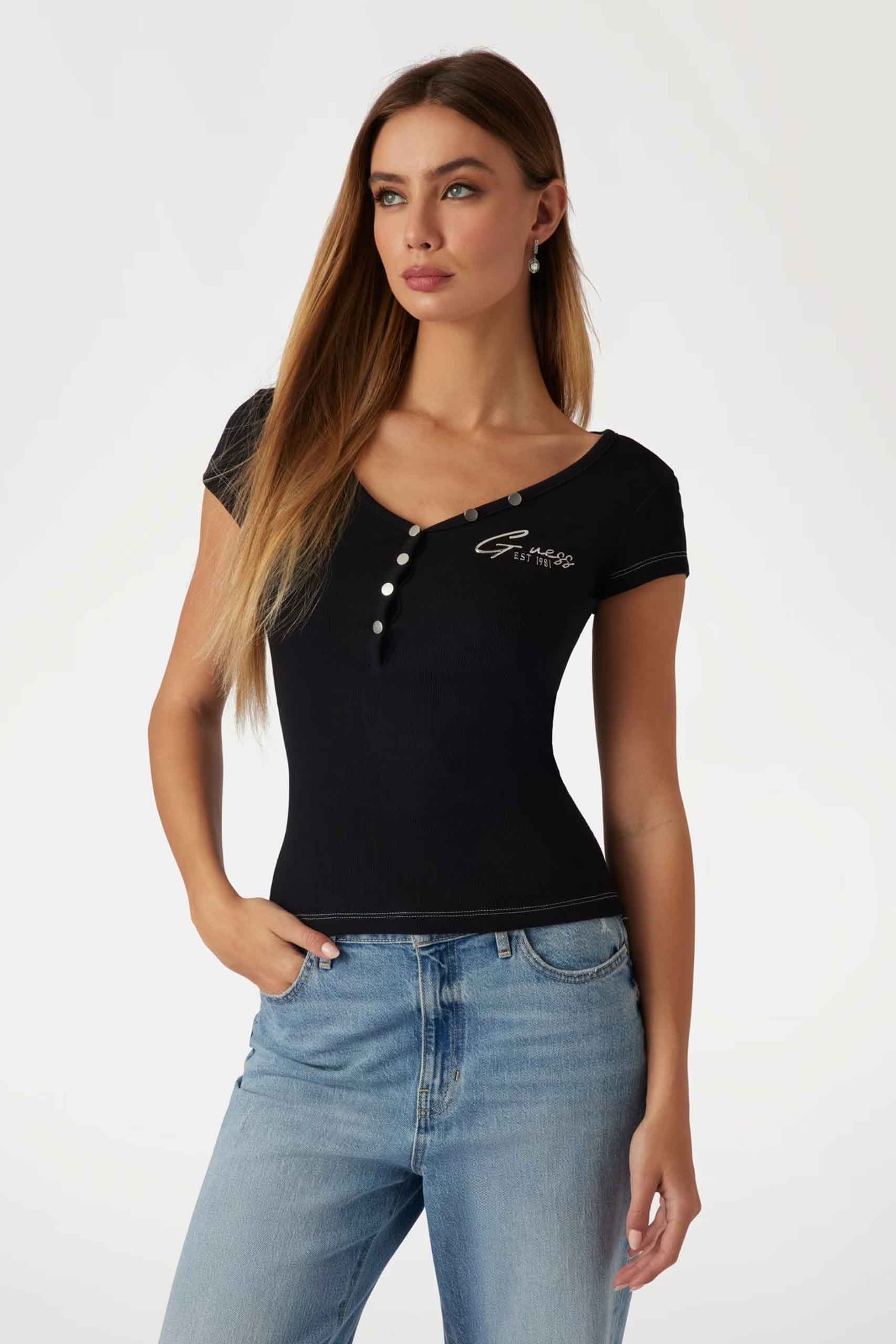 W4RP47K1814ne Top de la marca Guess Jeans Negro