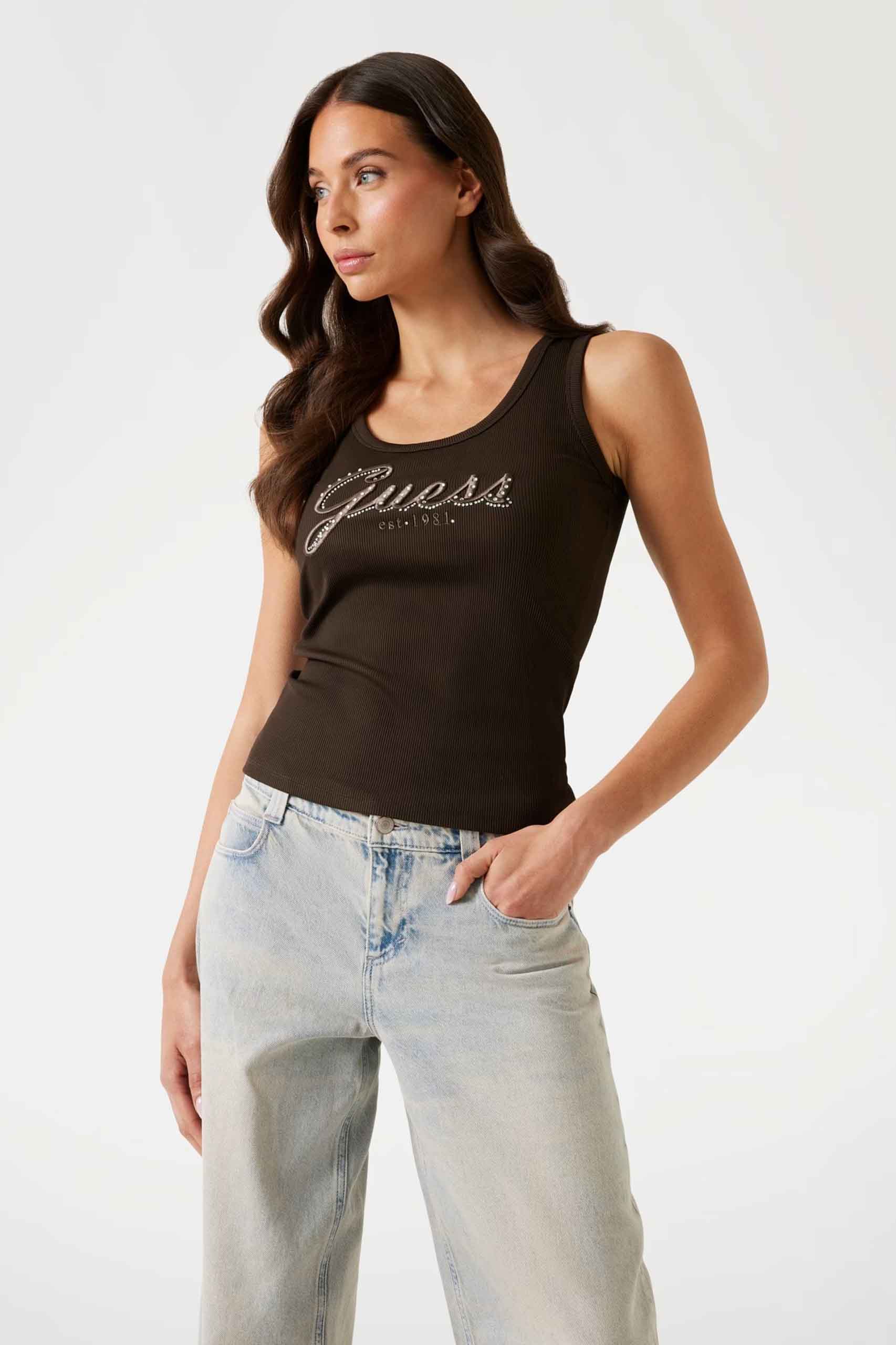Top de la marca Guess Jeans Marrón